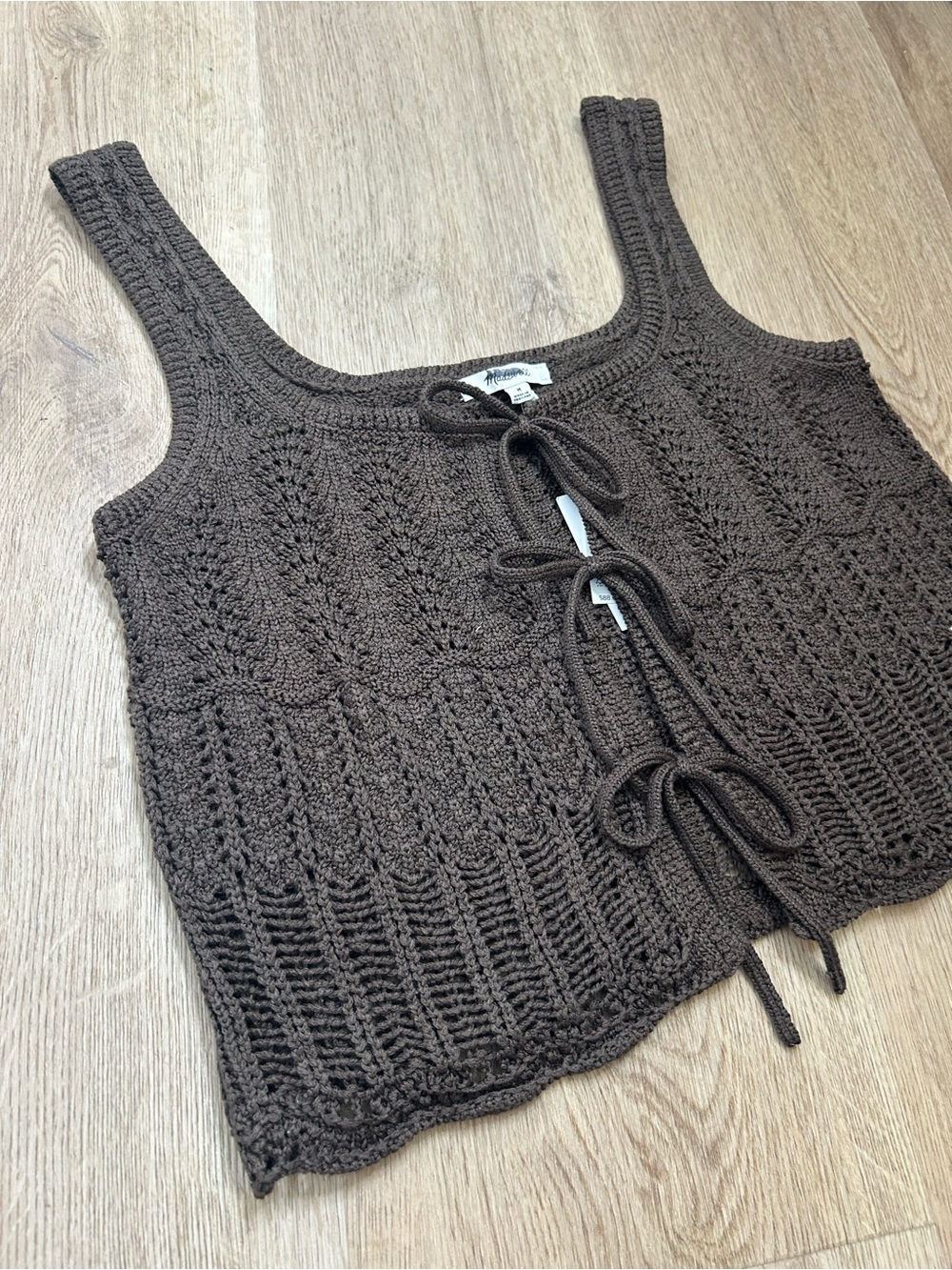 NWT Madewell 100% Cotton Pointelle-Stitch Tie-Front Sweater Tank in Dark Brown
